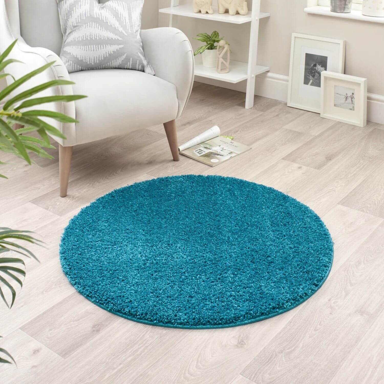 Washable Teal Shaggy Rug - PN Home