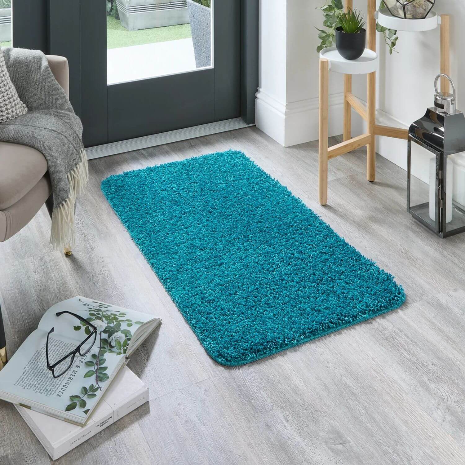 Washable Teal Shaggy Rug - PN Home
