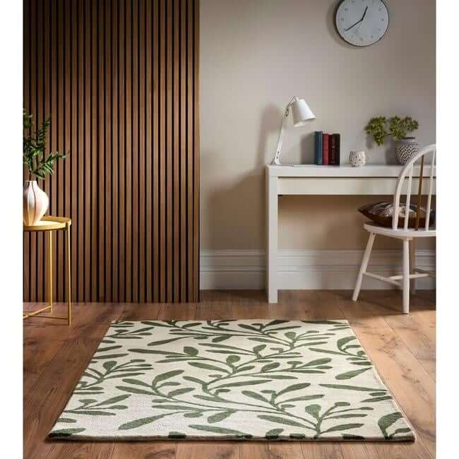 Cream Wool Rug Floral Design - PN Home