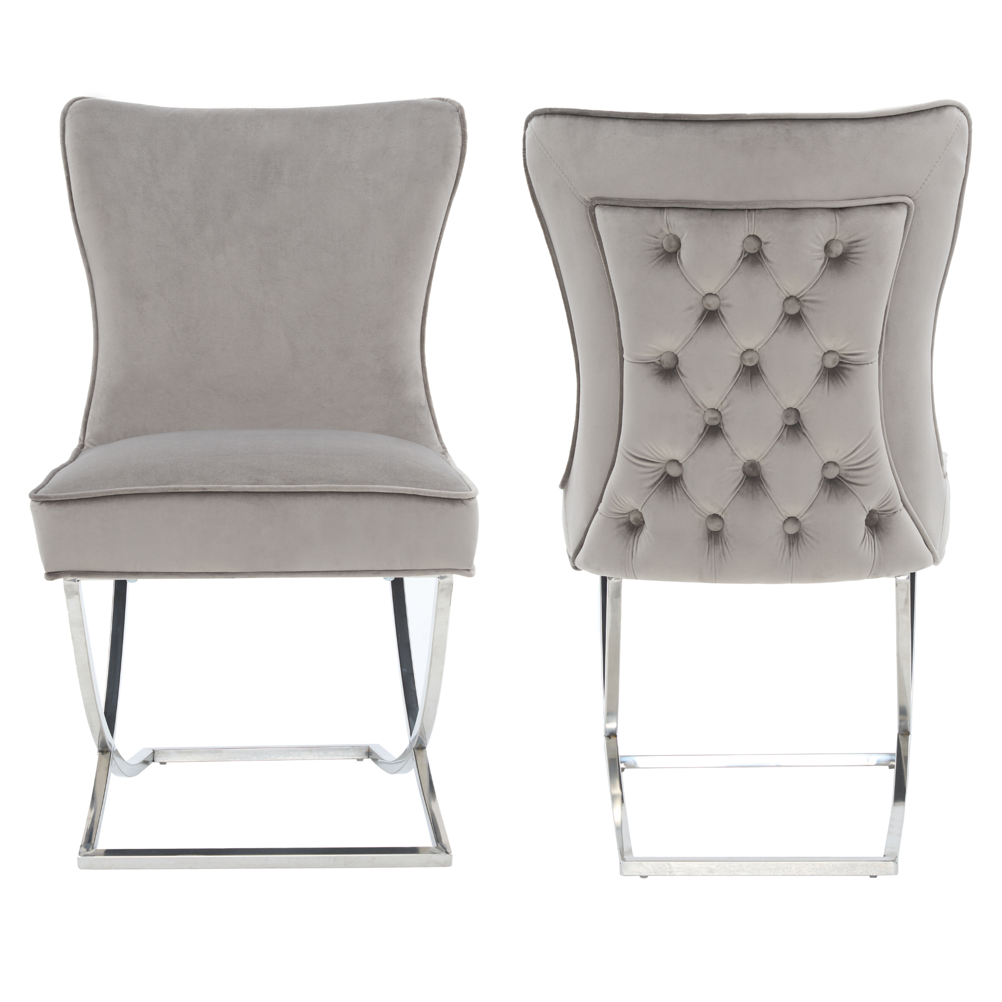 Trafalgar Tufted Velvet Dining Chair – Diamond Back & Chrome Silver Legs