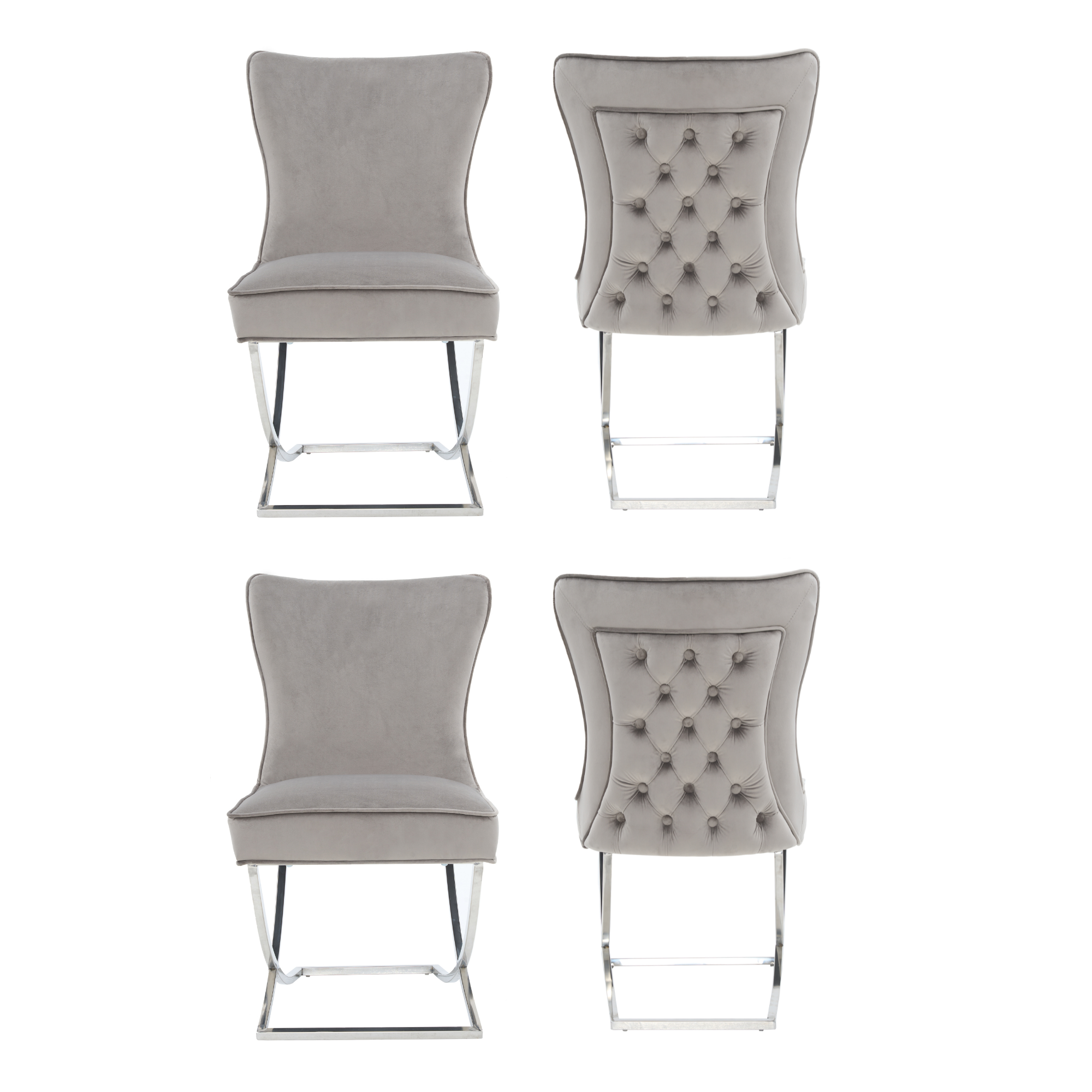 Trafalgar Tufted Velvet Dining Chair – Diamond Back & Chrome Silver Legs