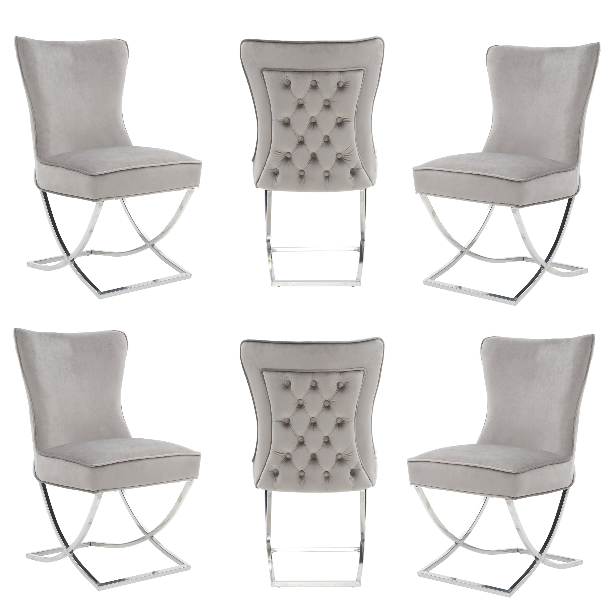 Trafalgar Tufted Velvet Dining Chair – Diamond Back & Chrome Silver Legs