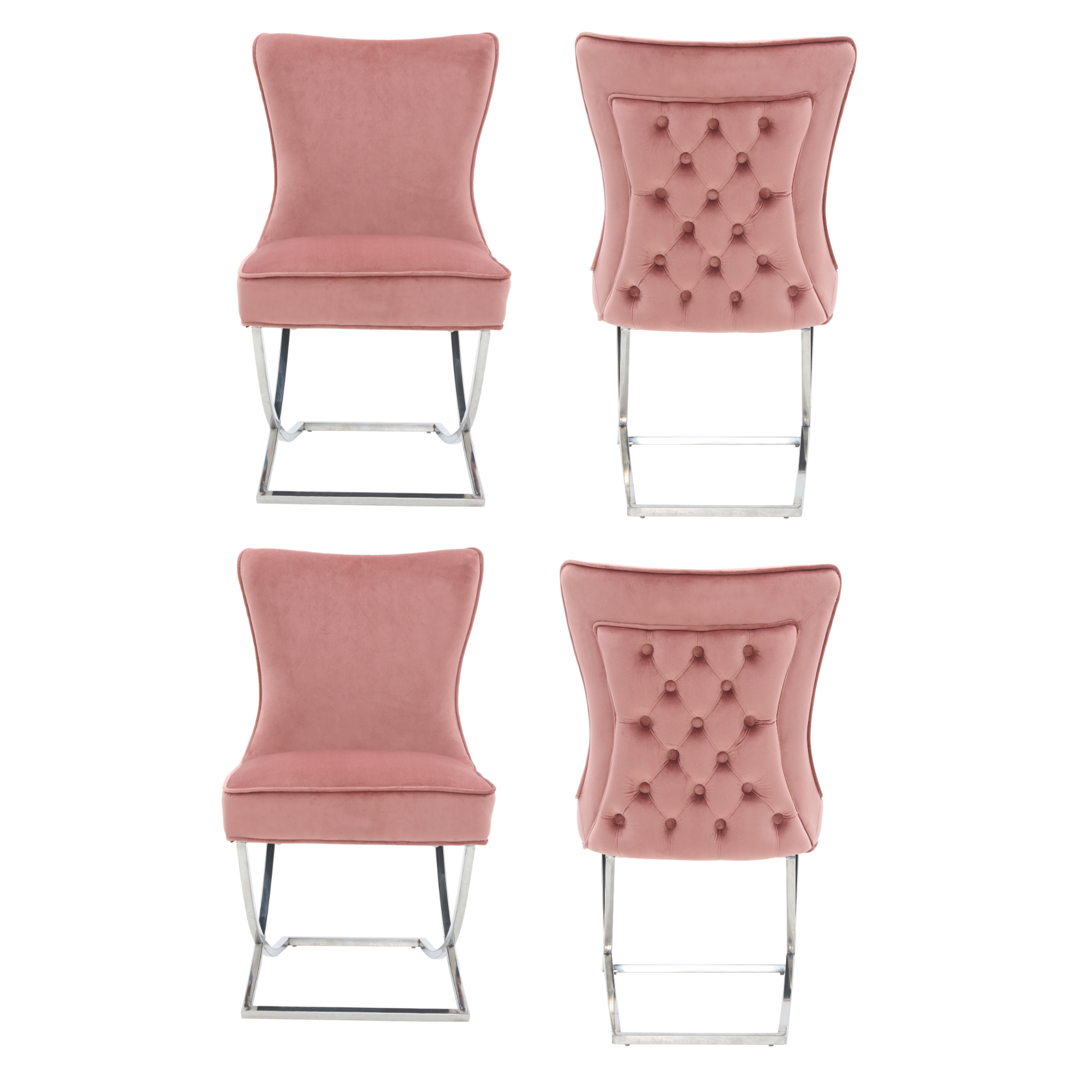 Trafalgar Tufted Velvet Dining Chair – Diamond Back & Chrome Silver Legs