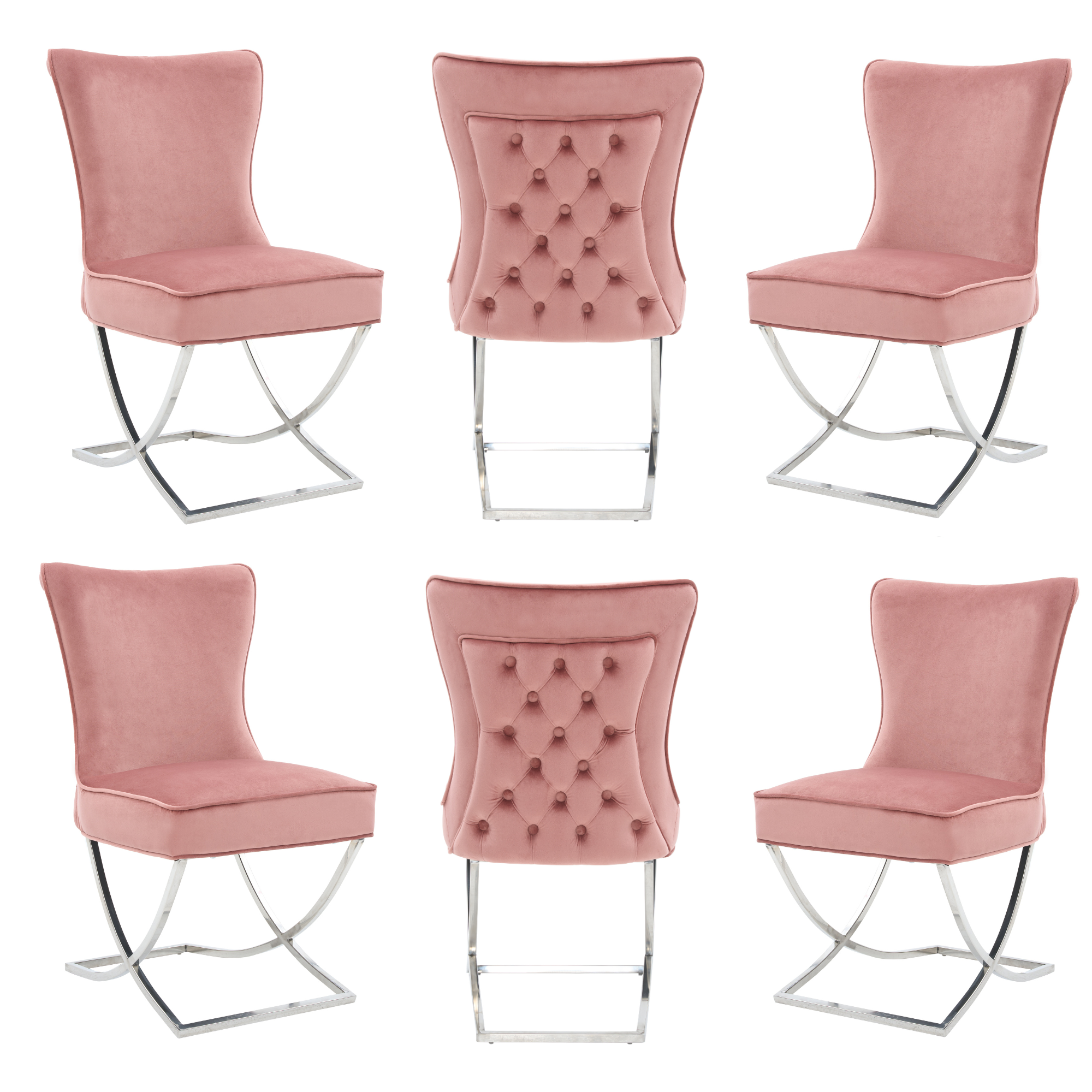 Trafalgar Tufted Velvet Dining Chair – Diamond Back & Chrome Silver Legs