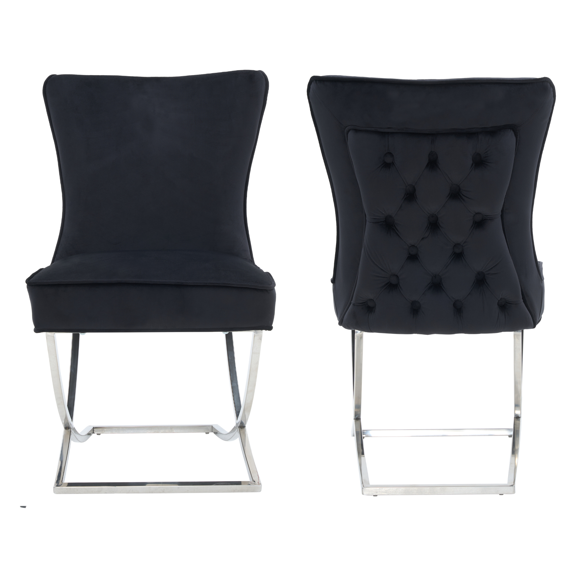 Trafalgar Tufted Velvet Dining Chair – Diamond Back & Chrome Silver Legs