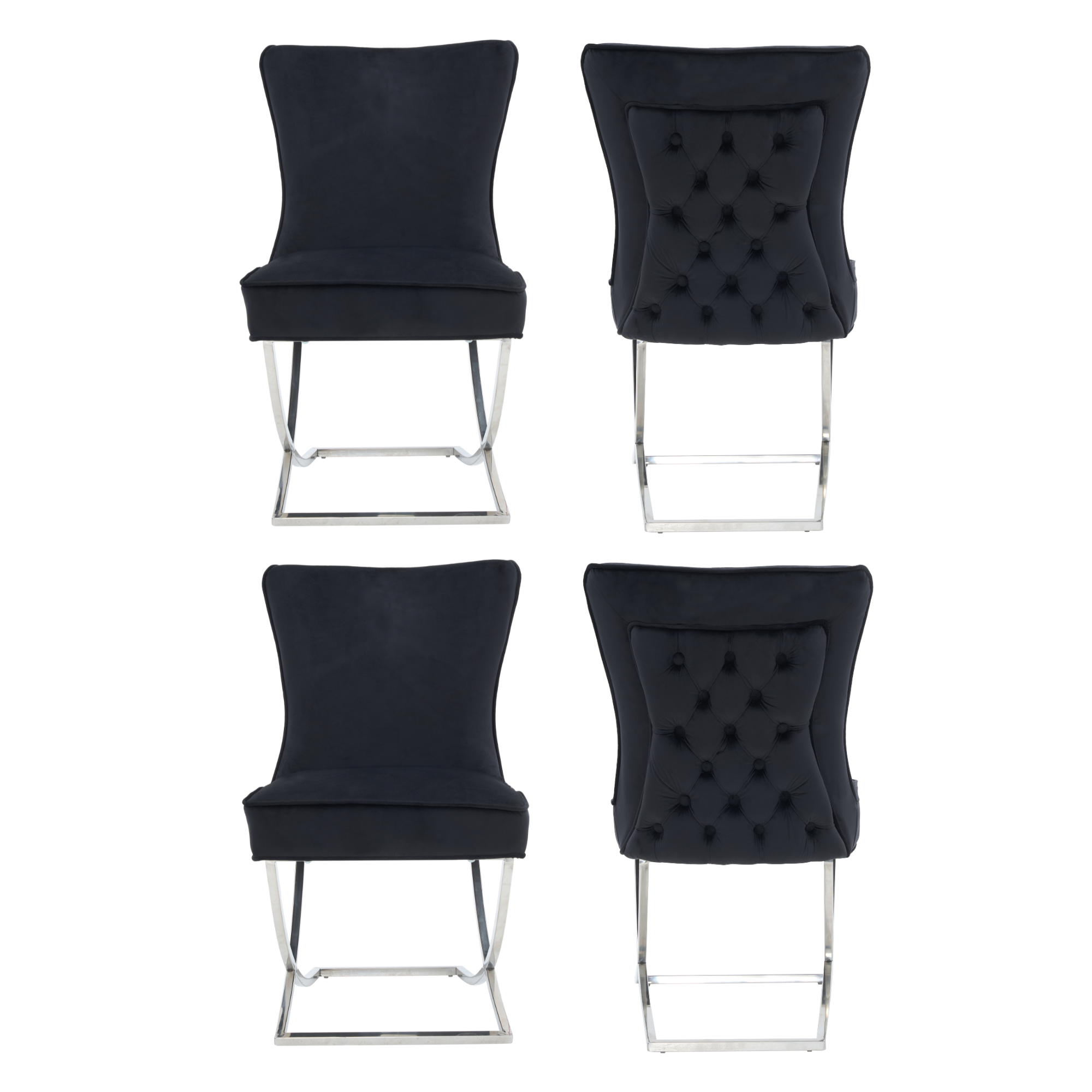 Trafalgar Tufted Velvet Dining Chair – Diamond Back & Chrome Silver Legs