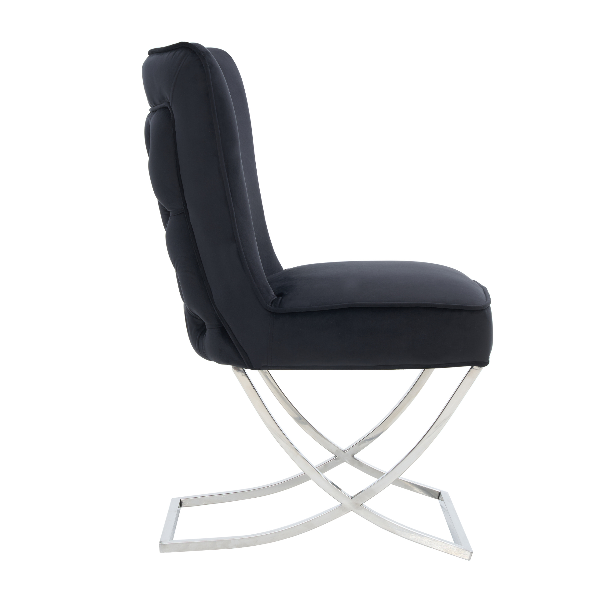 Trafalgar Tufted Velvet Dining Chair – Diamond Back & Chrome Silver Legs