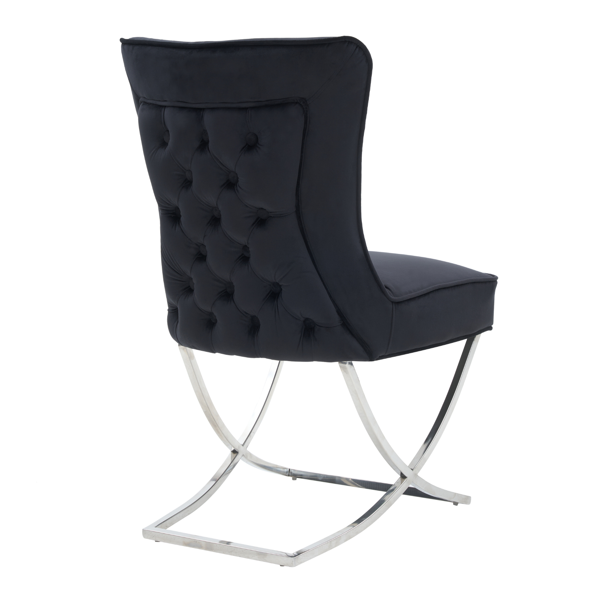 Trafalgar Tufted Velvet Dining Chair – Diamond Back & Chrome Silver Legs