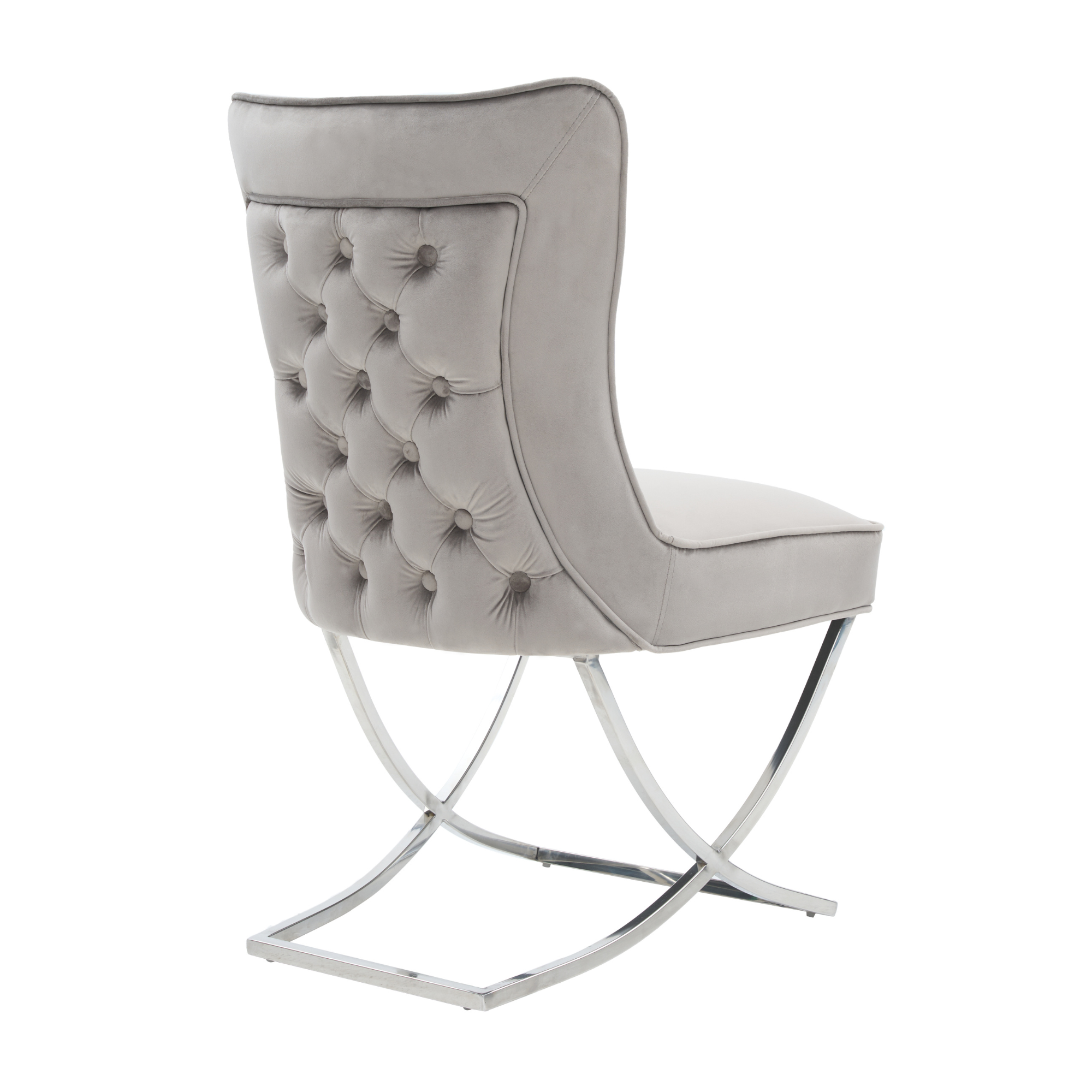 Trafalgar Tufted Velvet Dining Chair – Diamond Back & Chrome Silver Legs