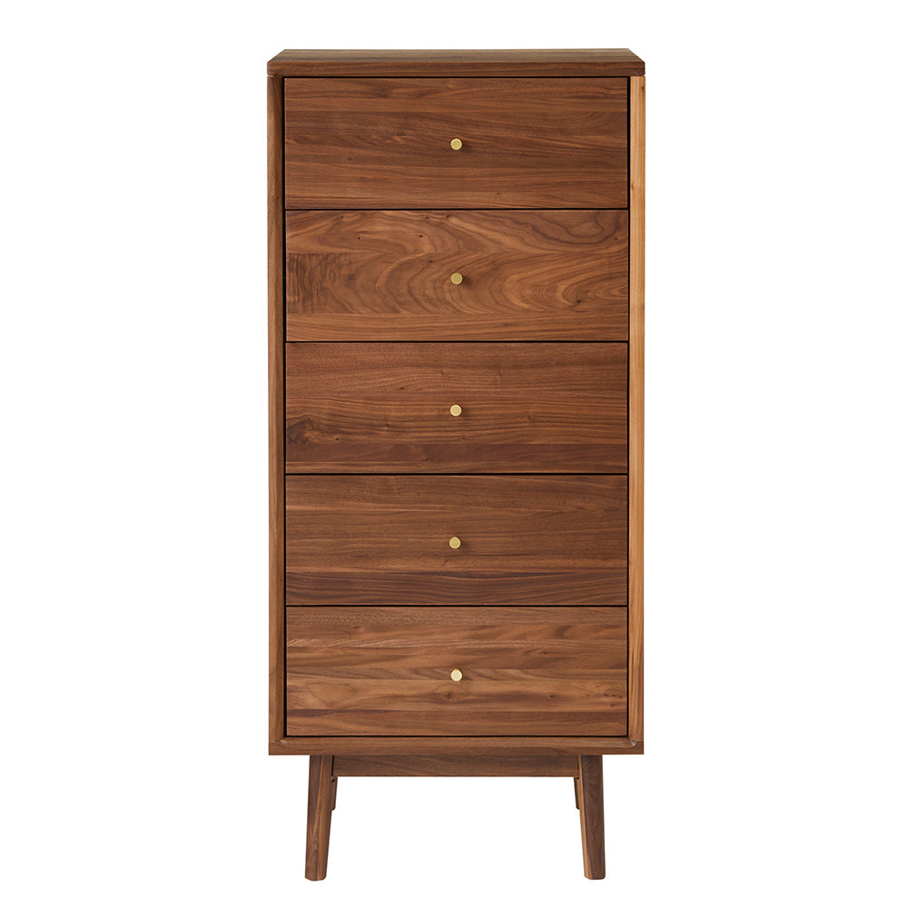 Wright Walnut Tallboy Chest of 5 Drawers