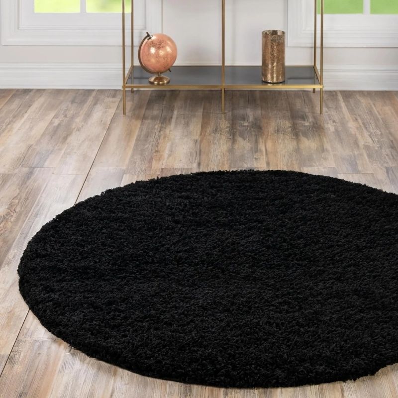 Washable Black Shaggy Rug - PN Home