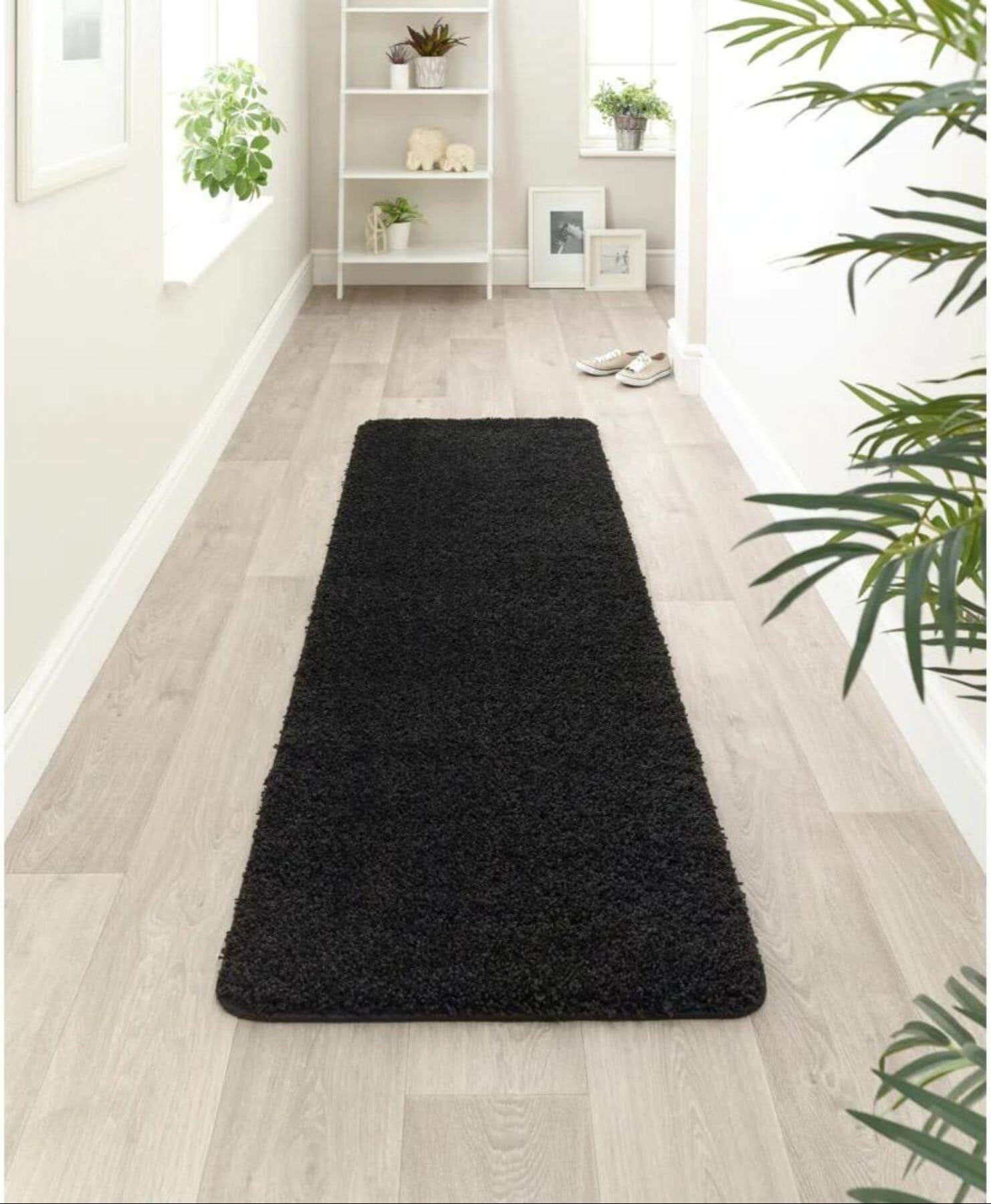 Washable Black Shaggy Rug - PN Home