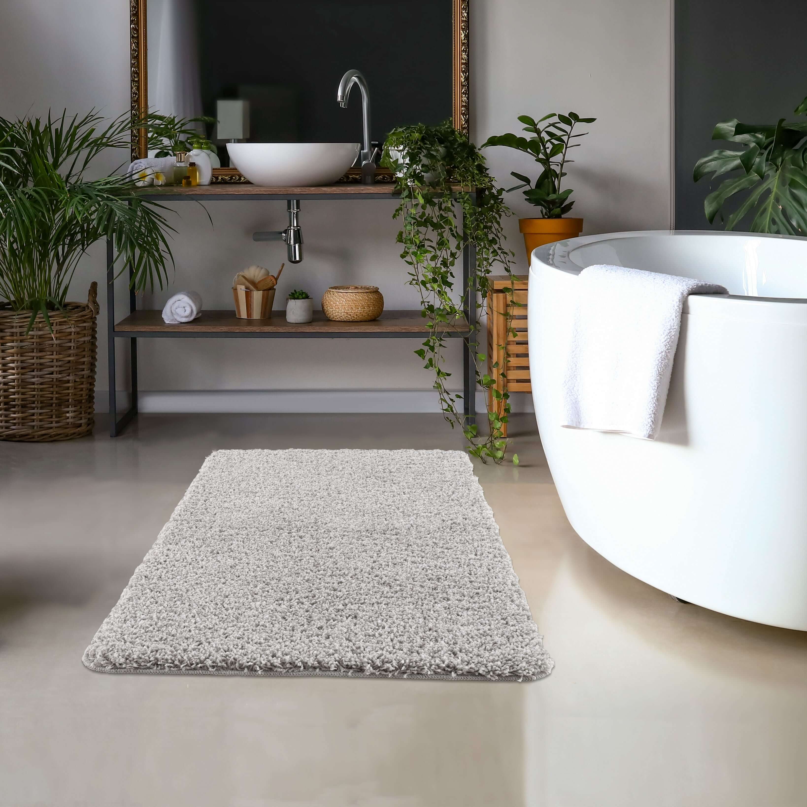 Washable Ghost Grey Shaggy Rug - PN Home