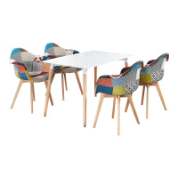Patchwork Halo Dining Set Set 4 Tub Retro Chairs Armrests & Halo Table w Solid Wooden Legs