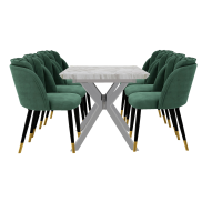 Milano Blaze LUX Dining Set | a White EXTENDABLE Dining Table & 6 Velvet Dining Chairs with Silver End Caps