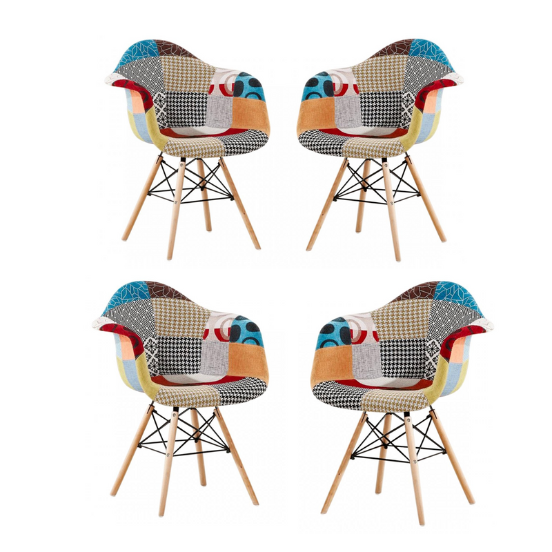 Patchwork Eiffel Tub Chair Fabric Upholstery - Wooden Legs with Metal Frame