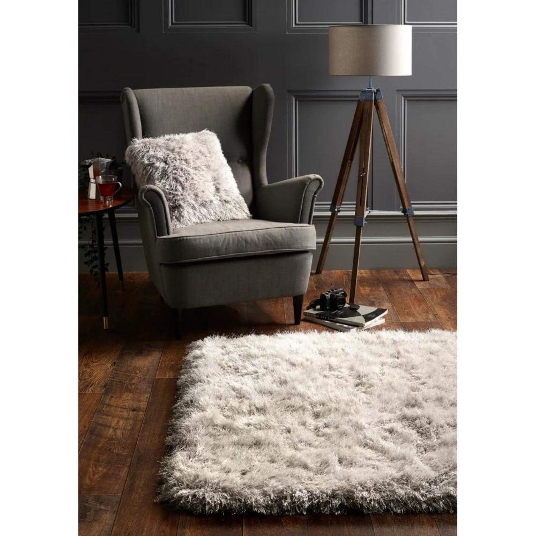 Extravagance Silver Grey Shaggy Rug - PN Home