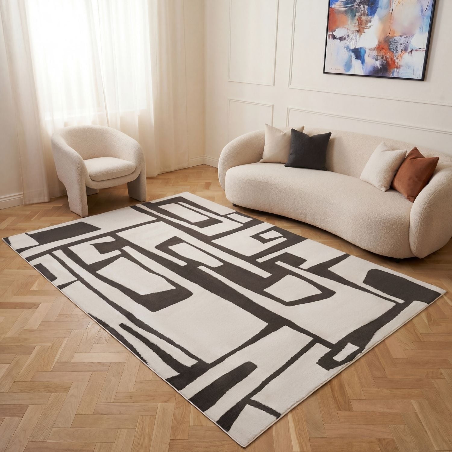 Loft Abstract Dark Grey Rug - PN Home