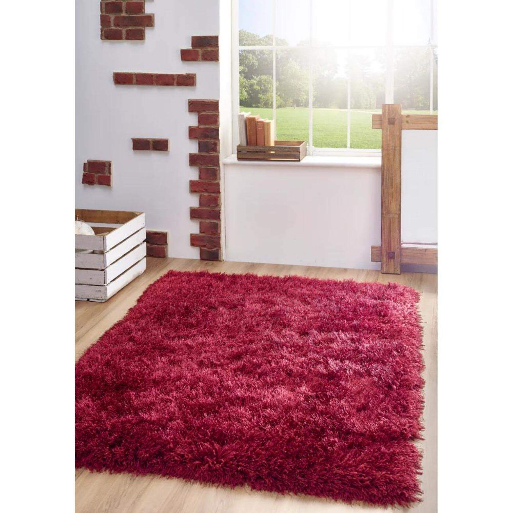 Extravagance Wine Red Shaggy Rug - PN Home