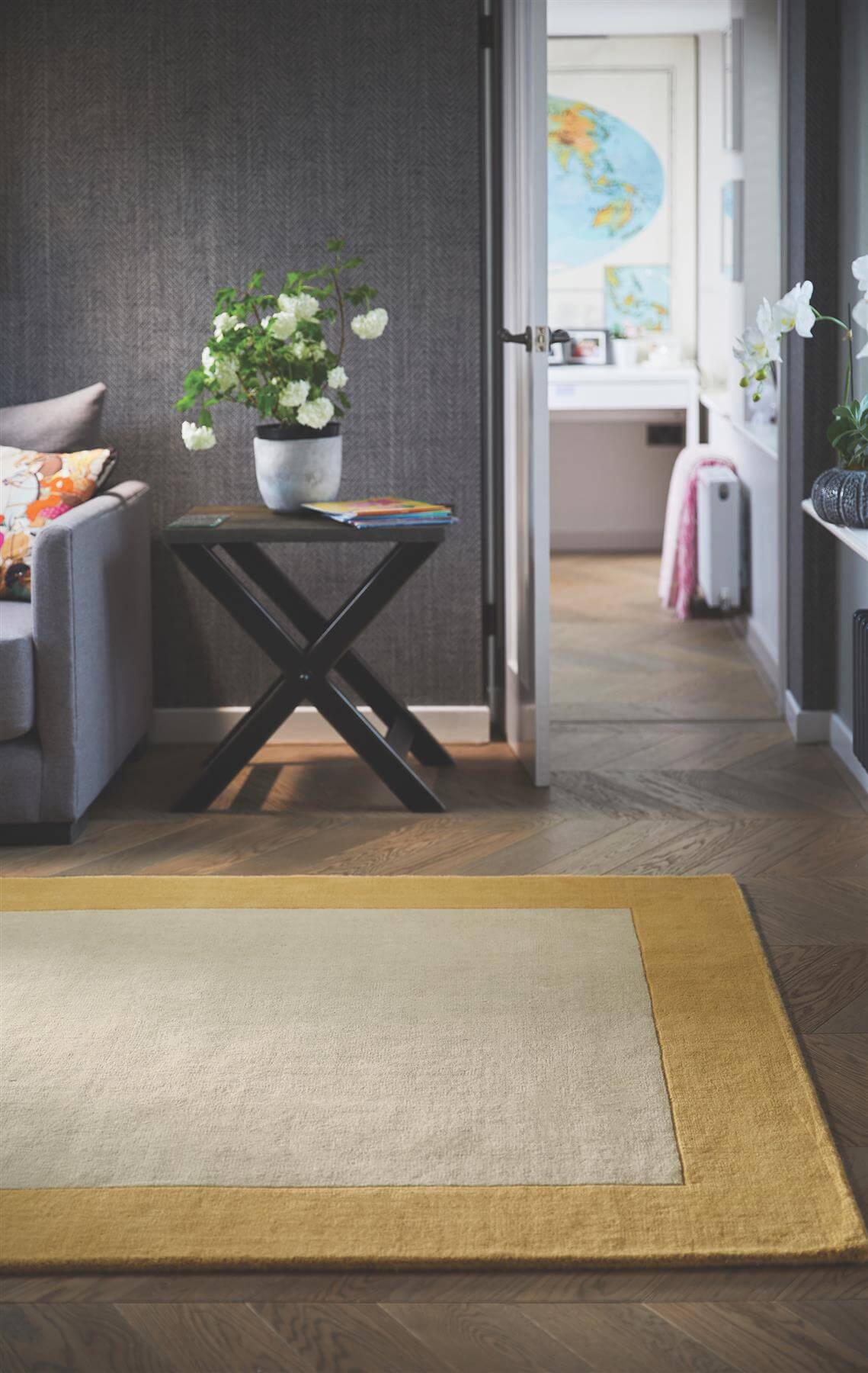 Bordered Yellow Wool Rug - PN Home