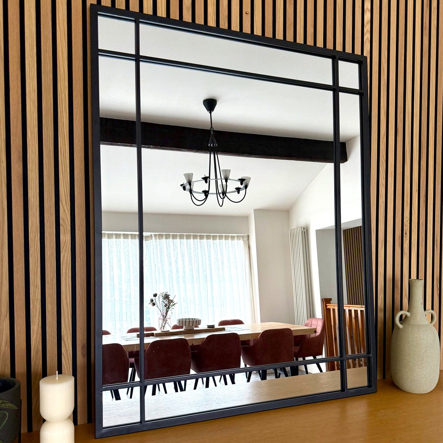 Aimi - Black Metal Rectangle Window Mirror - 95cm x 120cm. - PN Home