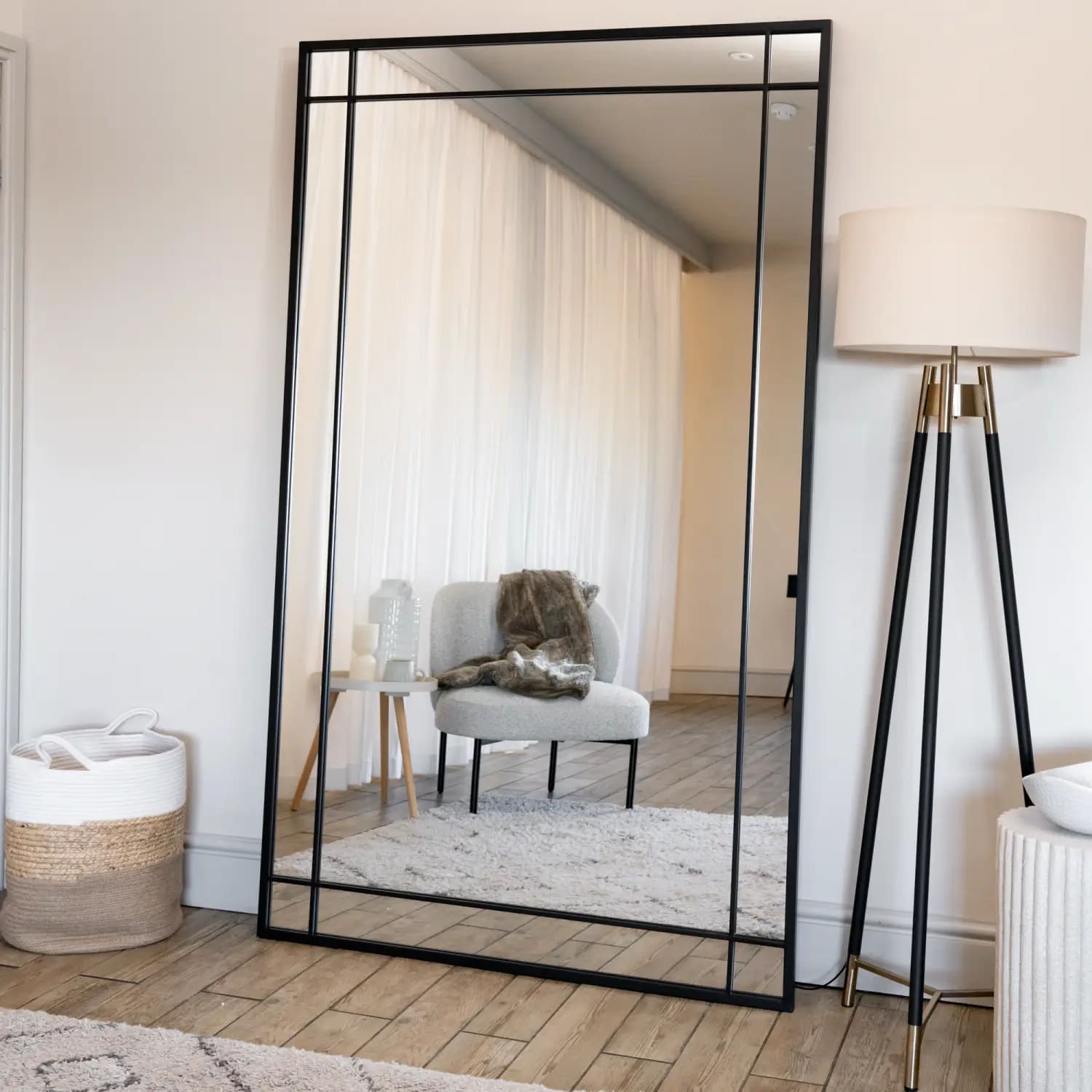 Aimi Full Length Metal Rectangle Window Mirror 180cm x 105cm.