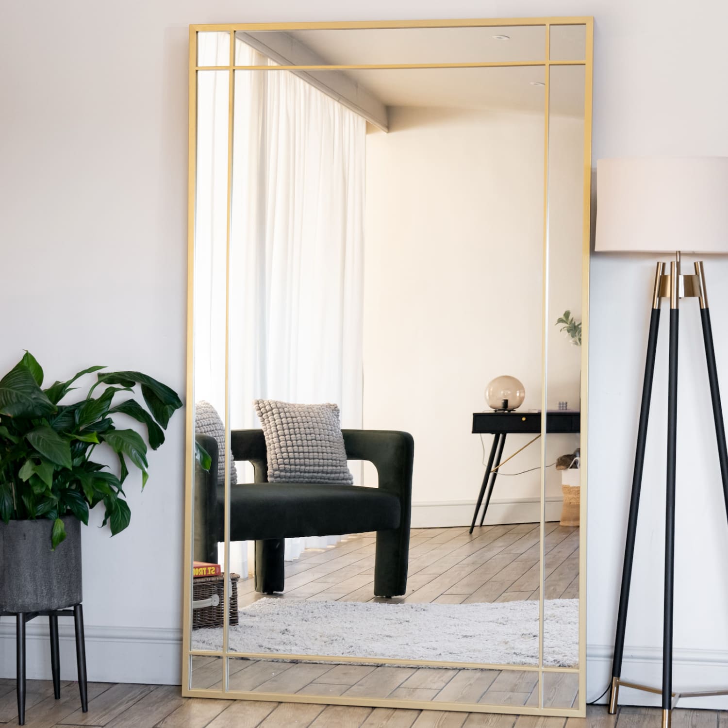 Aimi Full Length Metal Rectangle Window Mirror 180cm x 90cm