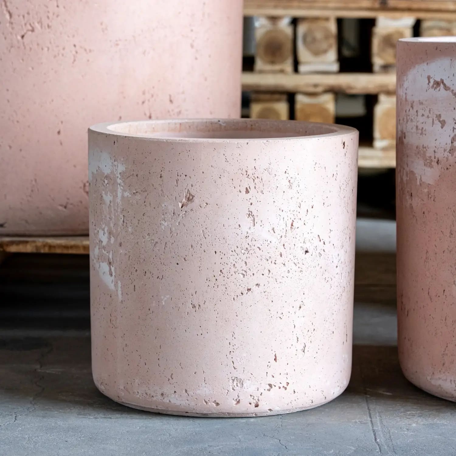 Aurella Blushstone – 30cm Medium Concrete Cylinder Planter – Round Plant Pot