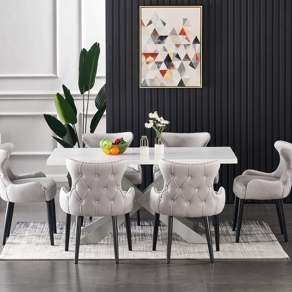 Oxford Duke LUXWhite  Dining Set with White Table and 6 Dining Chairs