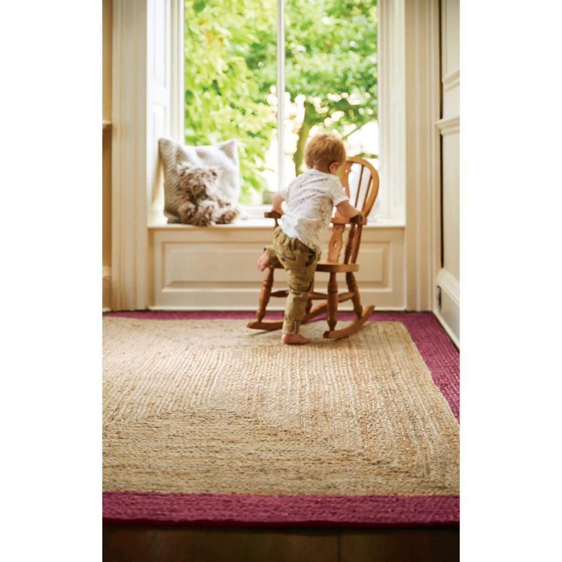 Bordered Raspberry Jute Rug - PN Home