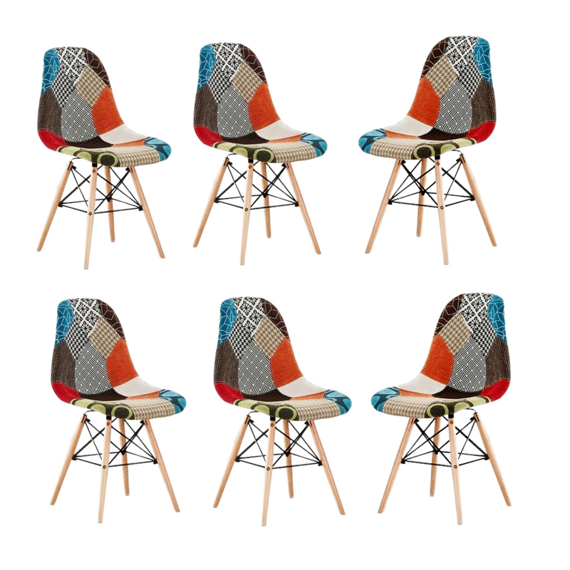 Patchwork Tulip Fabric Dining Chair w/ Wooden Legs & Metal Frame