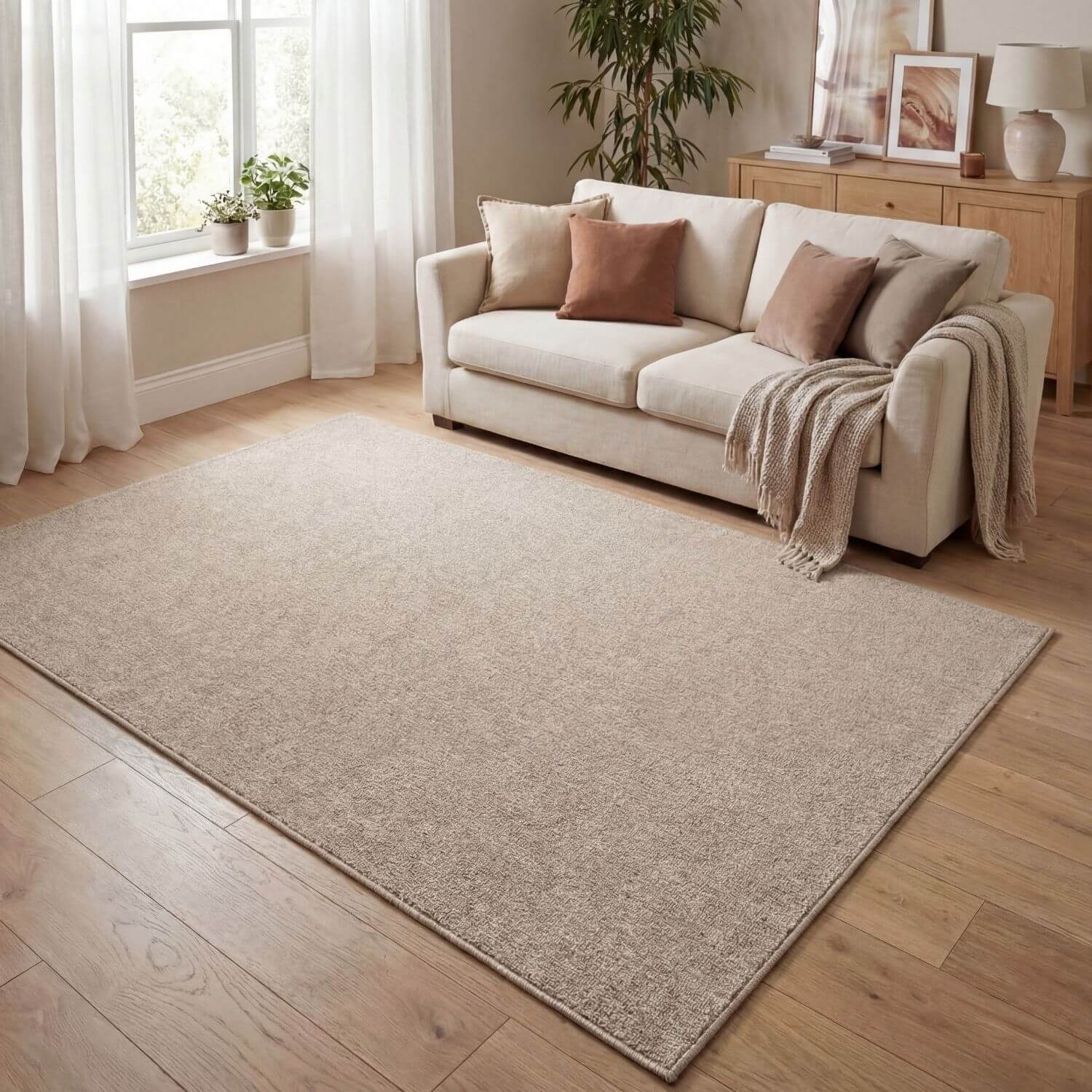 Flex Beige Low Pile Solid Rug - PN Home