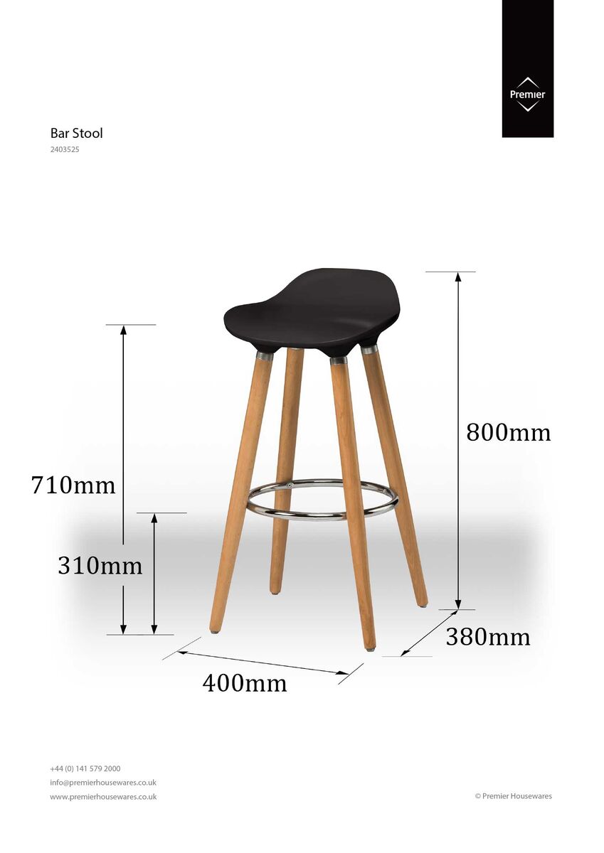 Stockholm Black Bar Stool with Wooden Legs