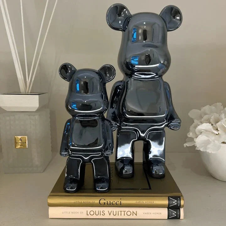 Black Pearlescent Standing Bear Ornament - Set of 2