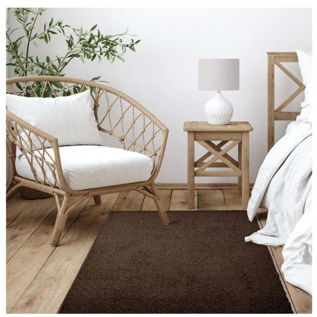 Fiji Chocolate Brown Washable Solid Shaggy Rug - PN Home