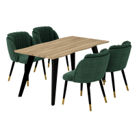 Milano Rocco Duke LUX Dining Set | a Oak Dining Table & 4 Velvet Dining Chairs with Silver End Caps