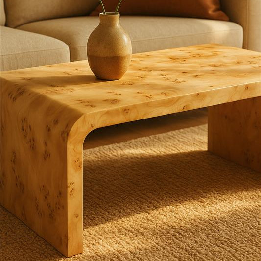 Mota Burl Wood Design Curved Coffee Table - PN Home