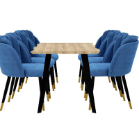 Milano Rocco Duke LUX Dining Set | a Oak Dining Table & 6 Velvet Dining Chairs with Silver End Caps