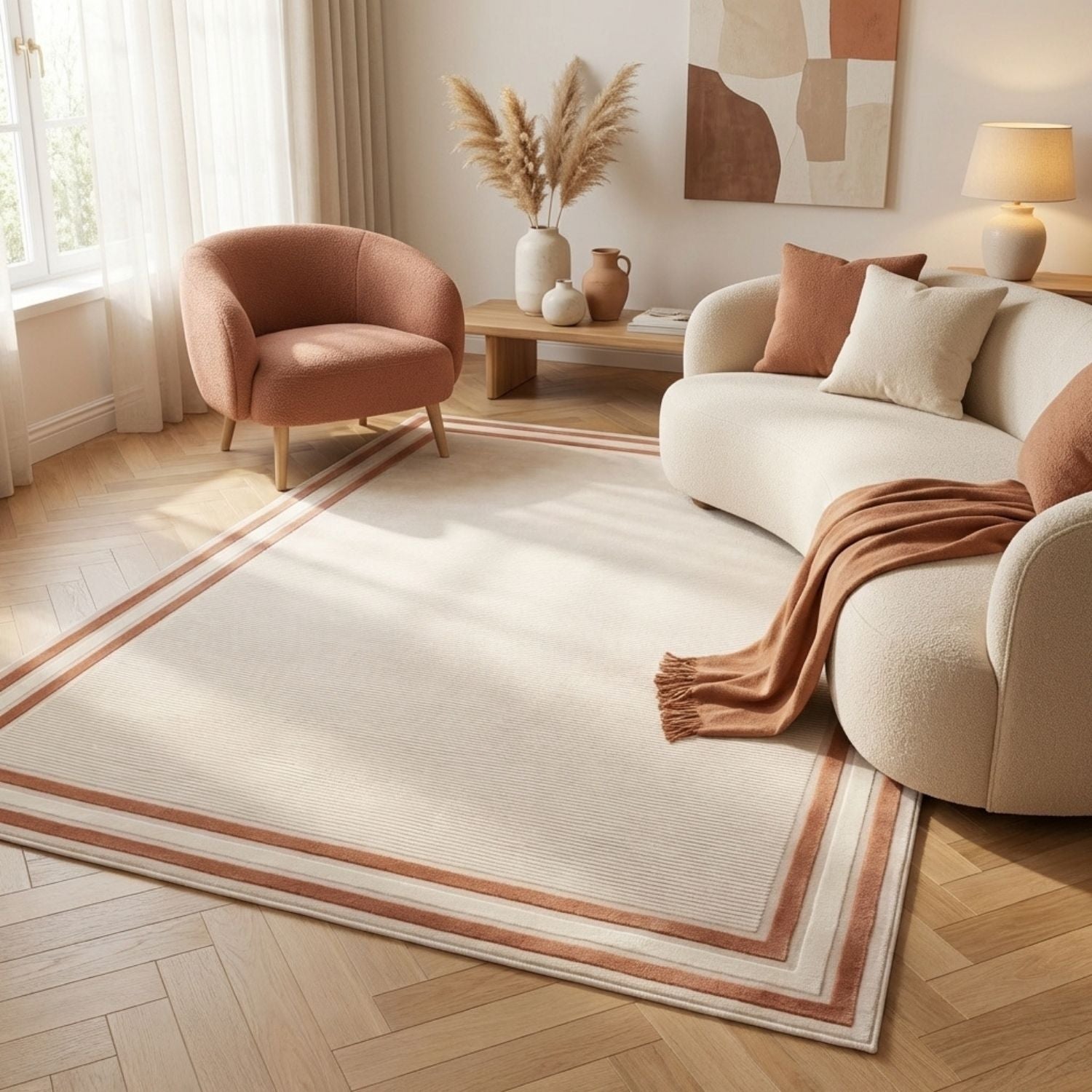 Carmel Cream-Terra Bordered Rug | 6060 - PN Home