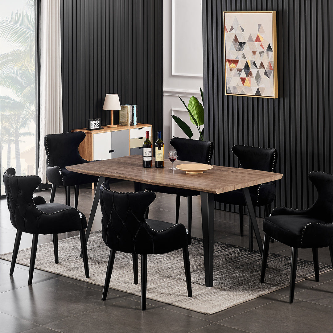 Oxford Rocco LUX Dining Set, a Table and Chairs Set of 6, Walnut