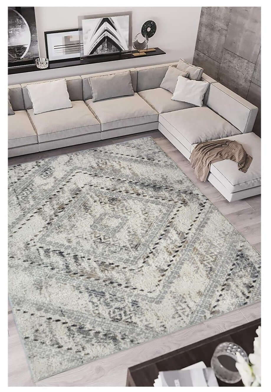 Abstract Vintage Cream & Grey Rug - PN Home