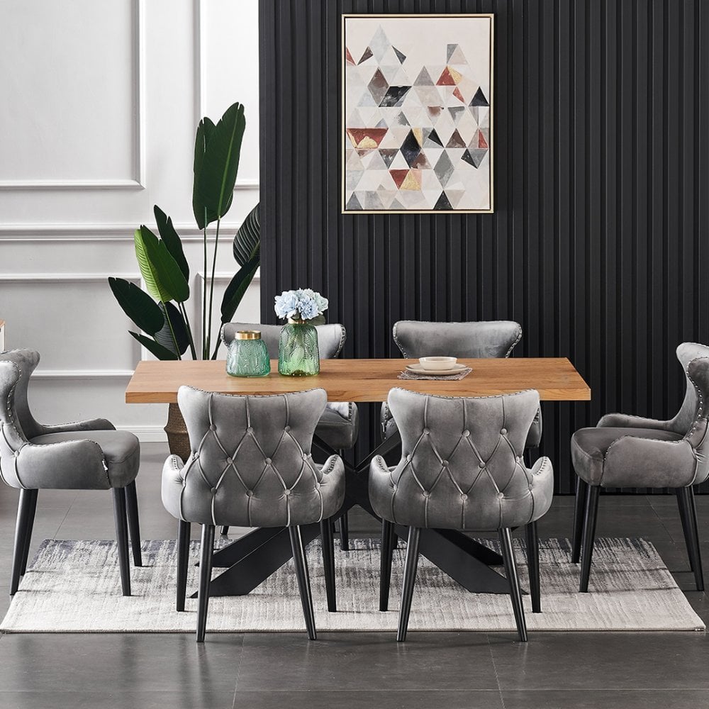 Oxford Duke LUX Dining Set, an Oak Table and Set of 6 Velvet Chairs