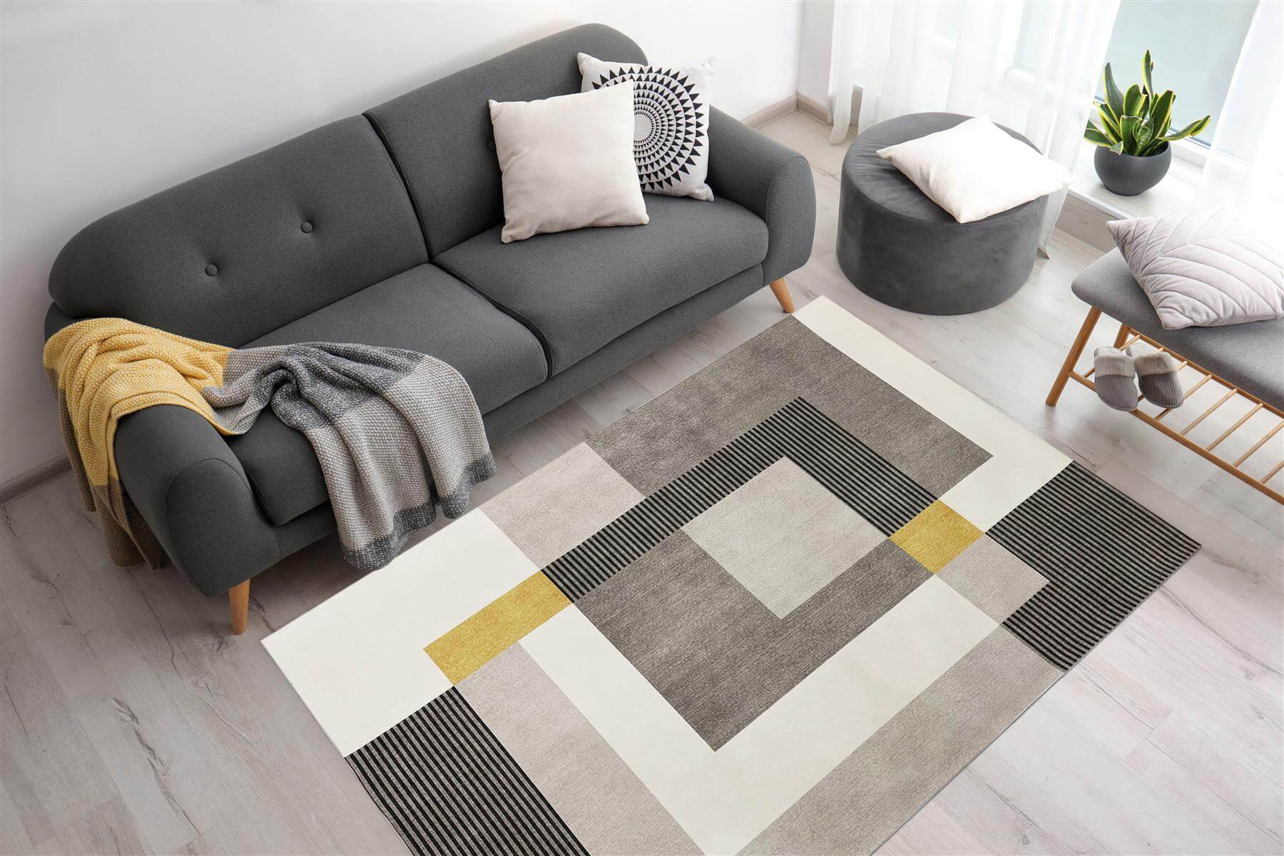 Tokyo Geo Blocks Ochre/Grey Rug - PN Home