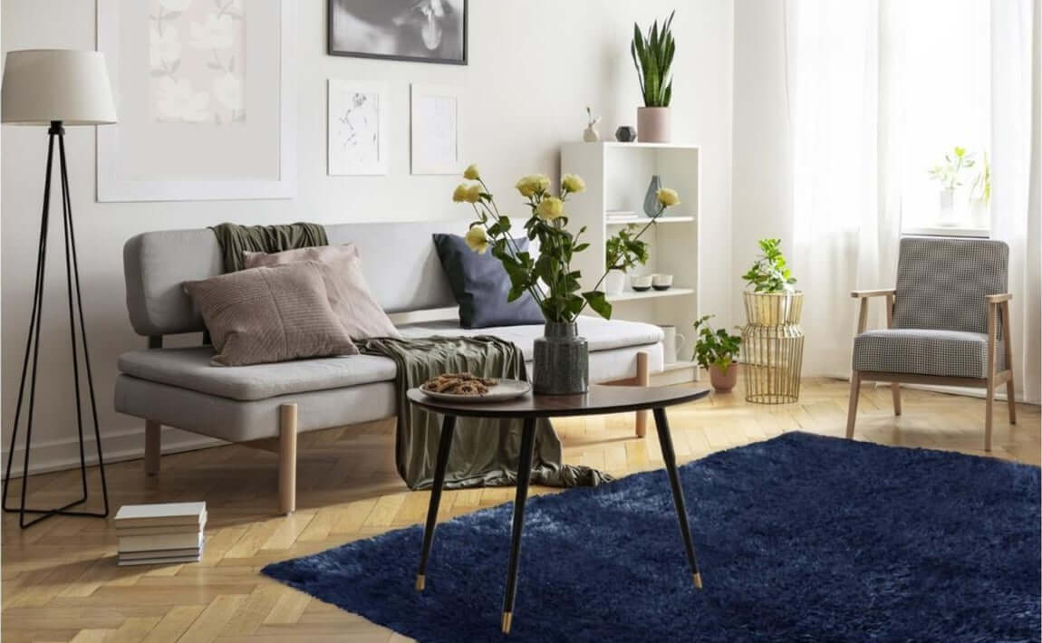 Lagom Navy Shaggy Rug - PN Home