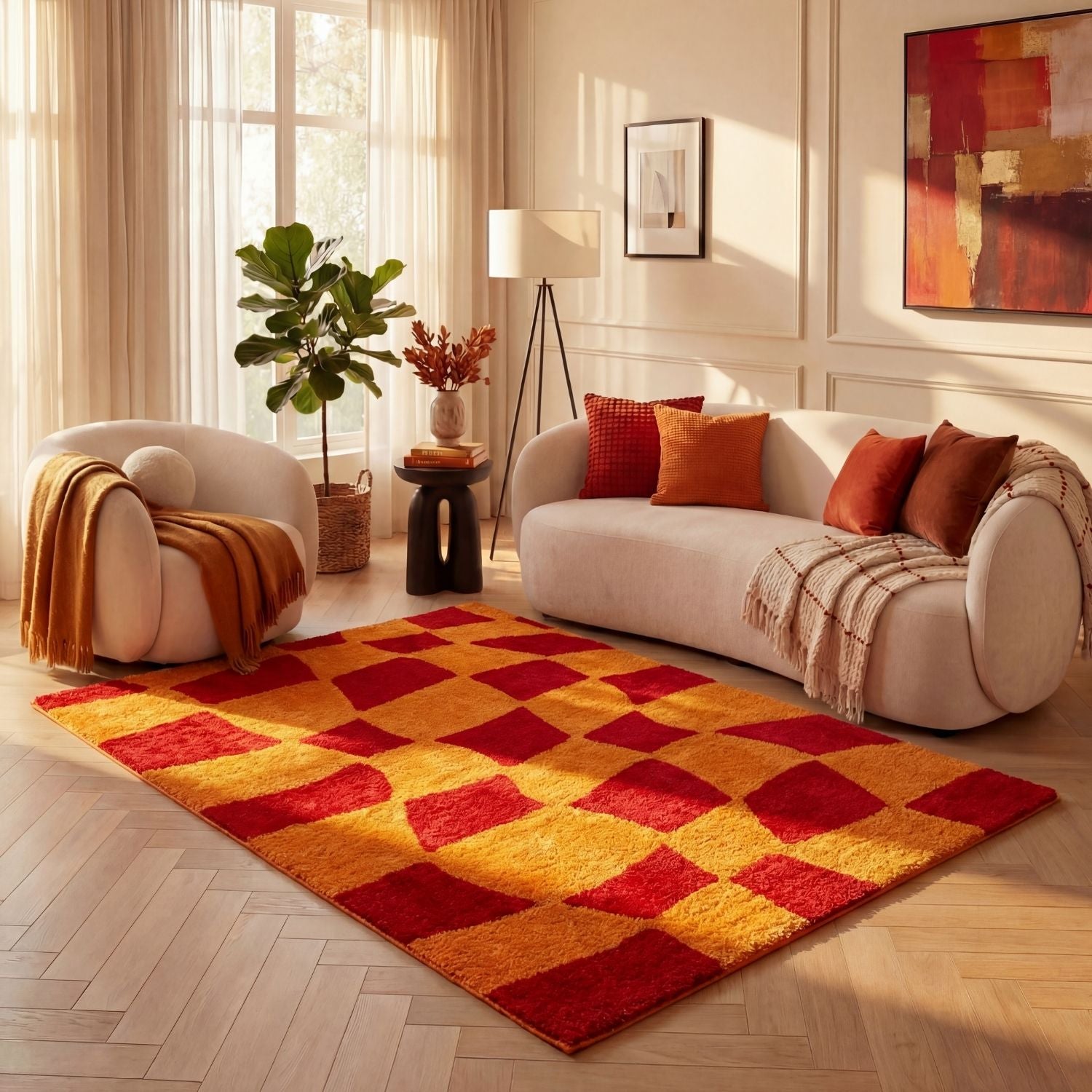 Joli Checkered Red & Orange Rug - PN Home