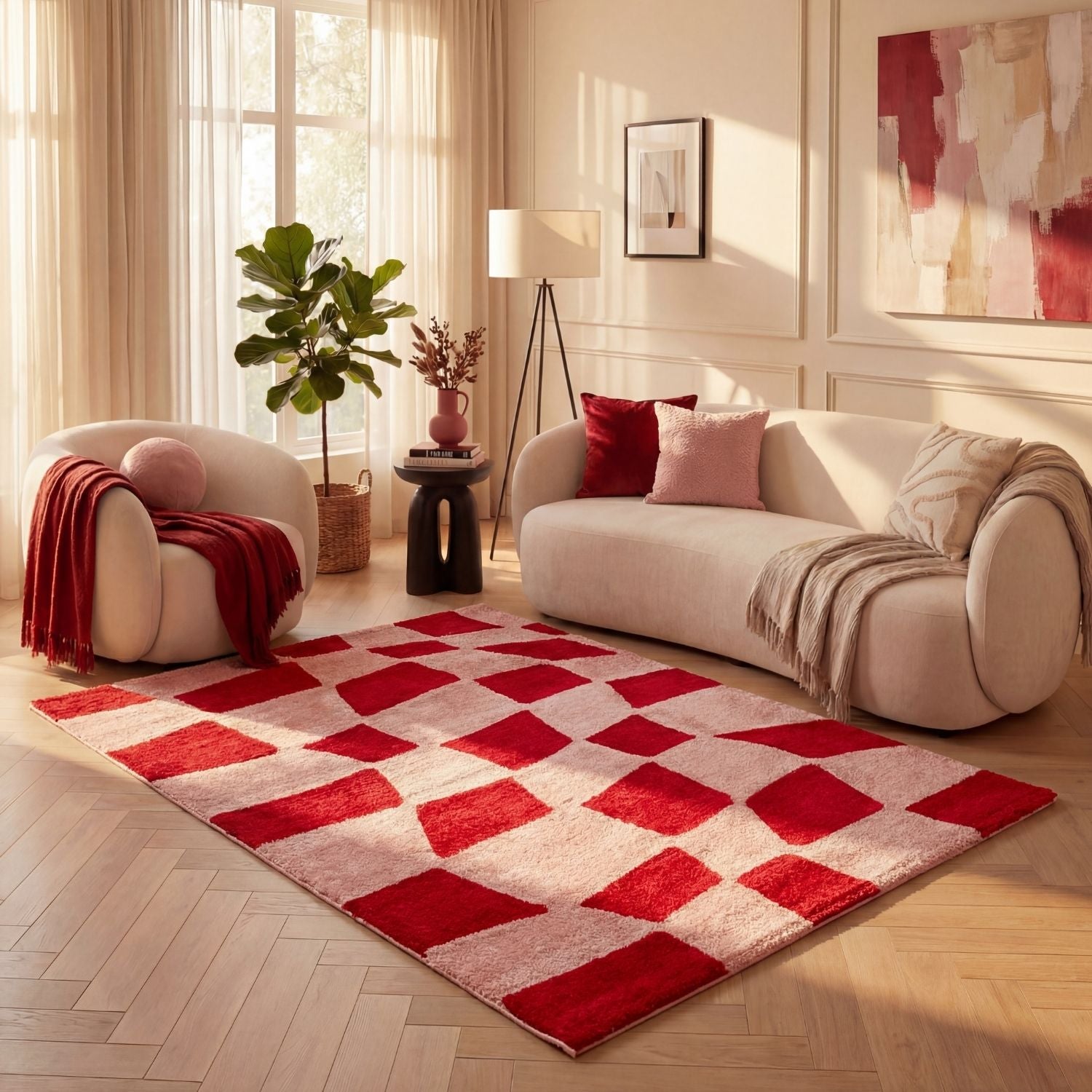 Joli Checkered Red & Pink Rug - PN Home