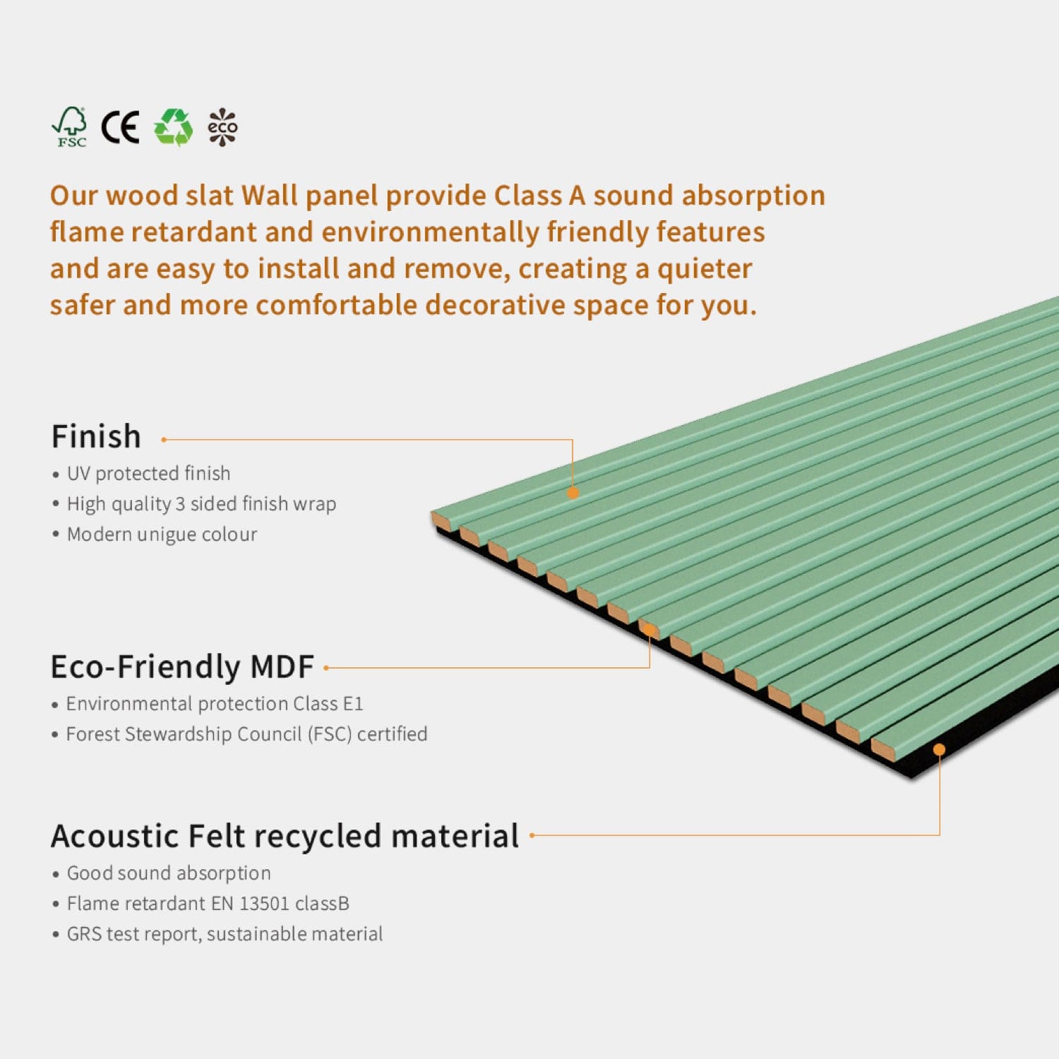 Coloured Acoustic Slatted Wall Panels