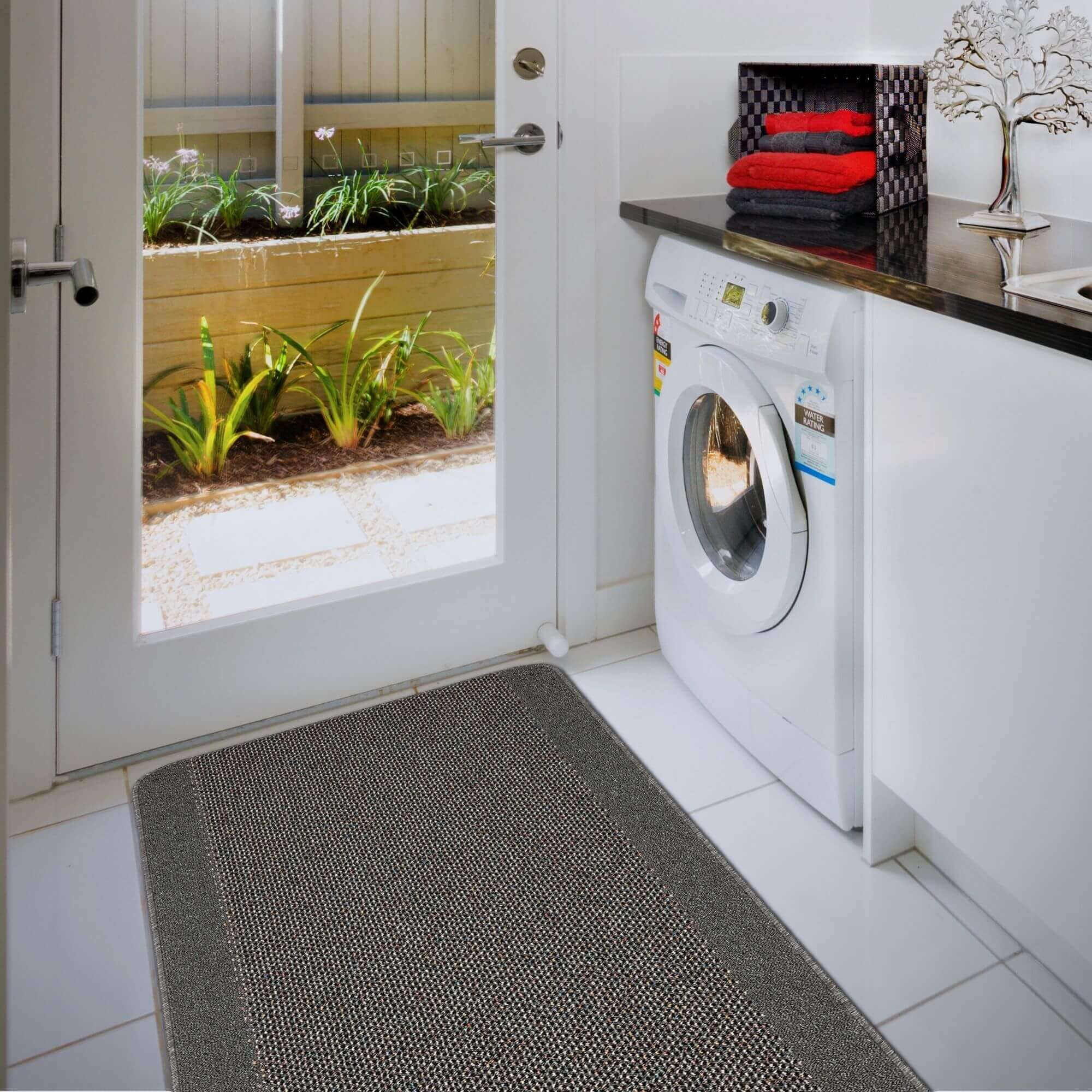 Washable Bordered Dark Grey Rug | 110D - PN Home