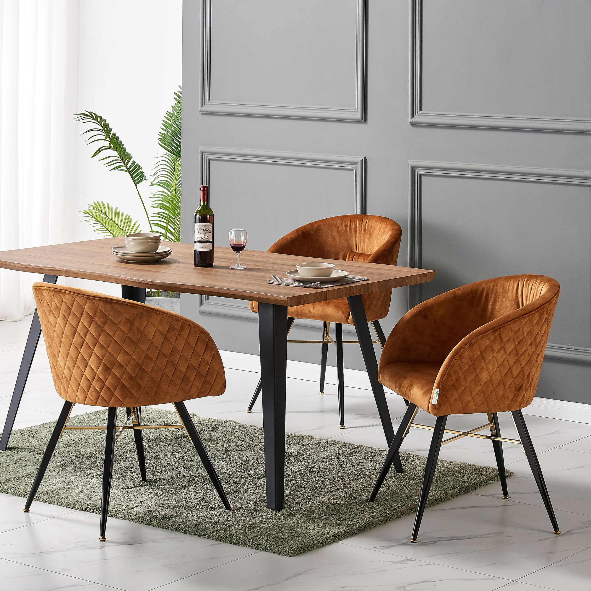 Vittorio Rocco LUX 5PCs Dining Set includes an Oak Dining Table and Set of 4 Dining Chairs