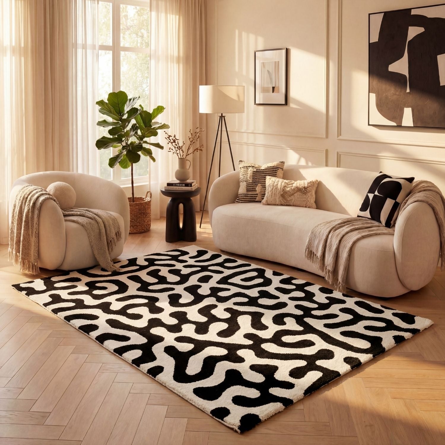 Joli Doodle Black & White Rug - PN Home